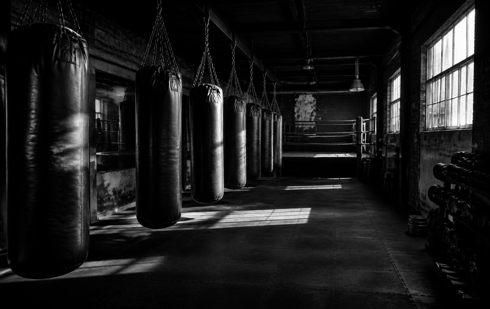 The private training gym at Emirates Fight Club with heavy bags and weights